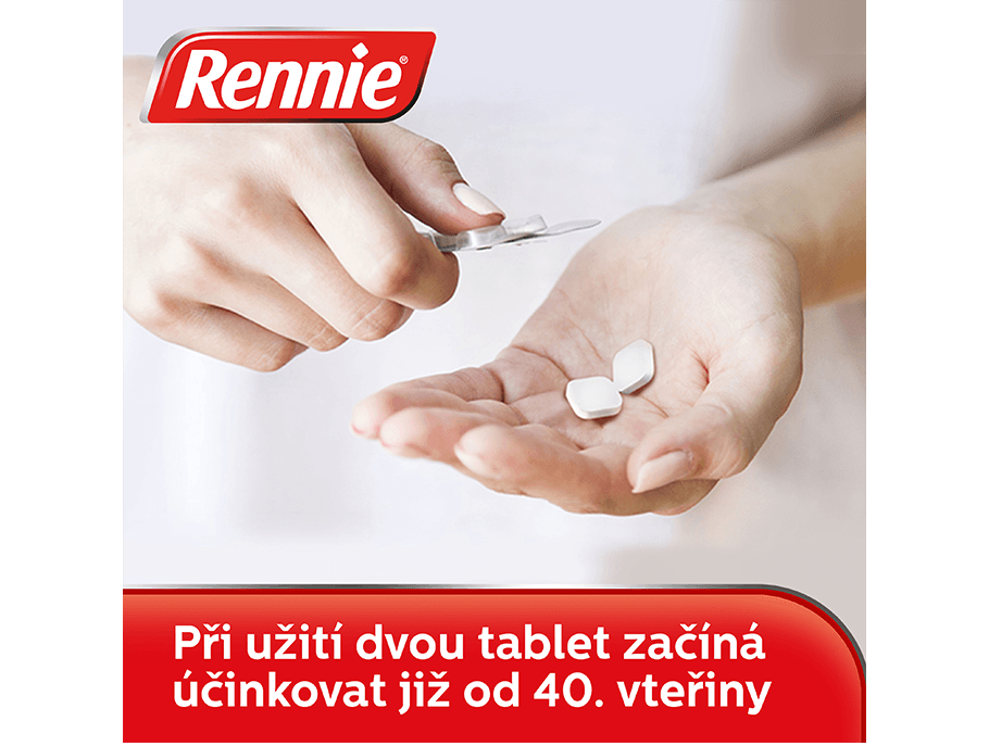Rennie začíná účinkovat již od 40. vteřiny při užití dvou tablet